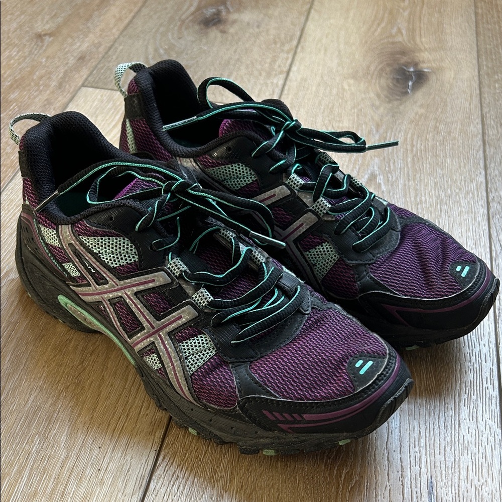 Asics Gel Venture 4 Women's Purple Black Green Running Sneakers T383N Sz 8.5